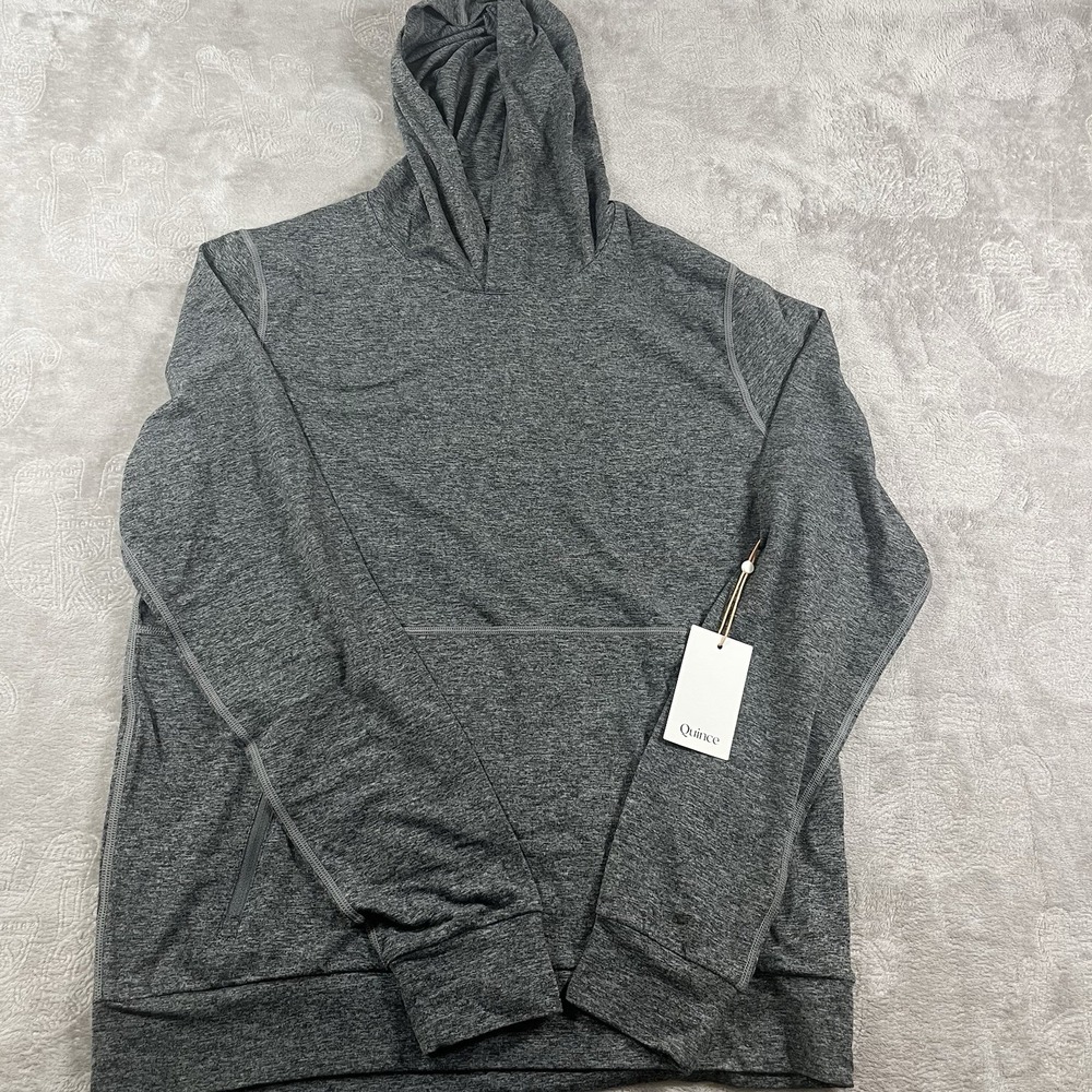 Quince Mens Medium Flowknit Performance Kangaroo Pocket Gray NWT Athletic Hoodie